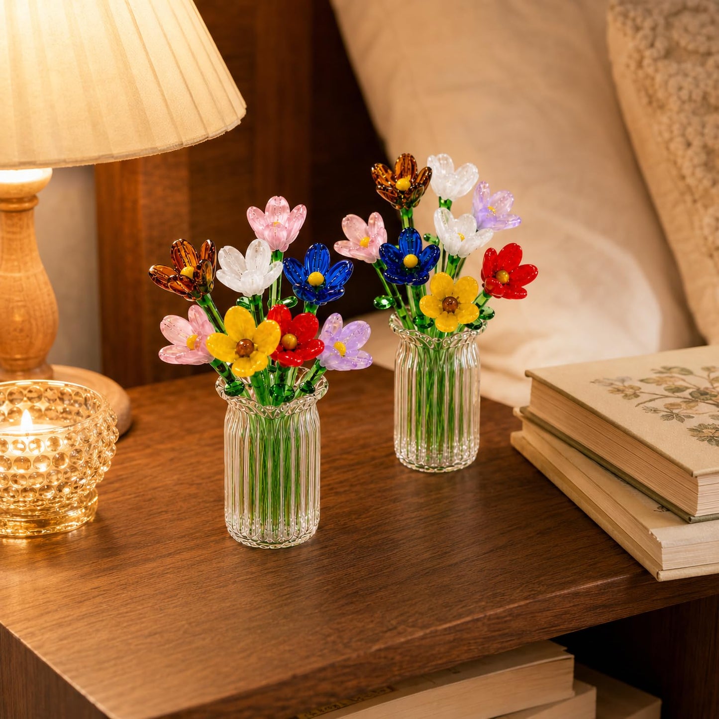 Nalqev Artificial Flowers and Vase,Glass Flower Vases for Bouquet
