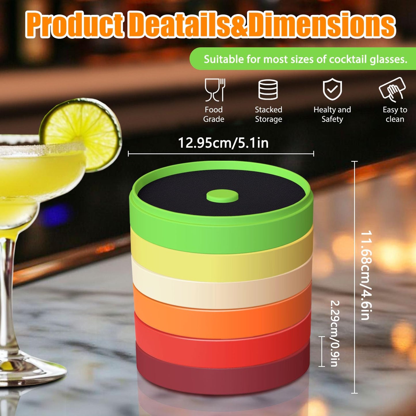 Margarita Salt Rimmer Set, 6-Tier Sugar Rimmer for Cocktails, Bartender Tool with Salt Box Spice Container for Margaritas, Bloody Marys and Gimlets (with 3 Sponges)