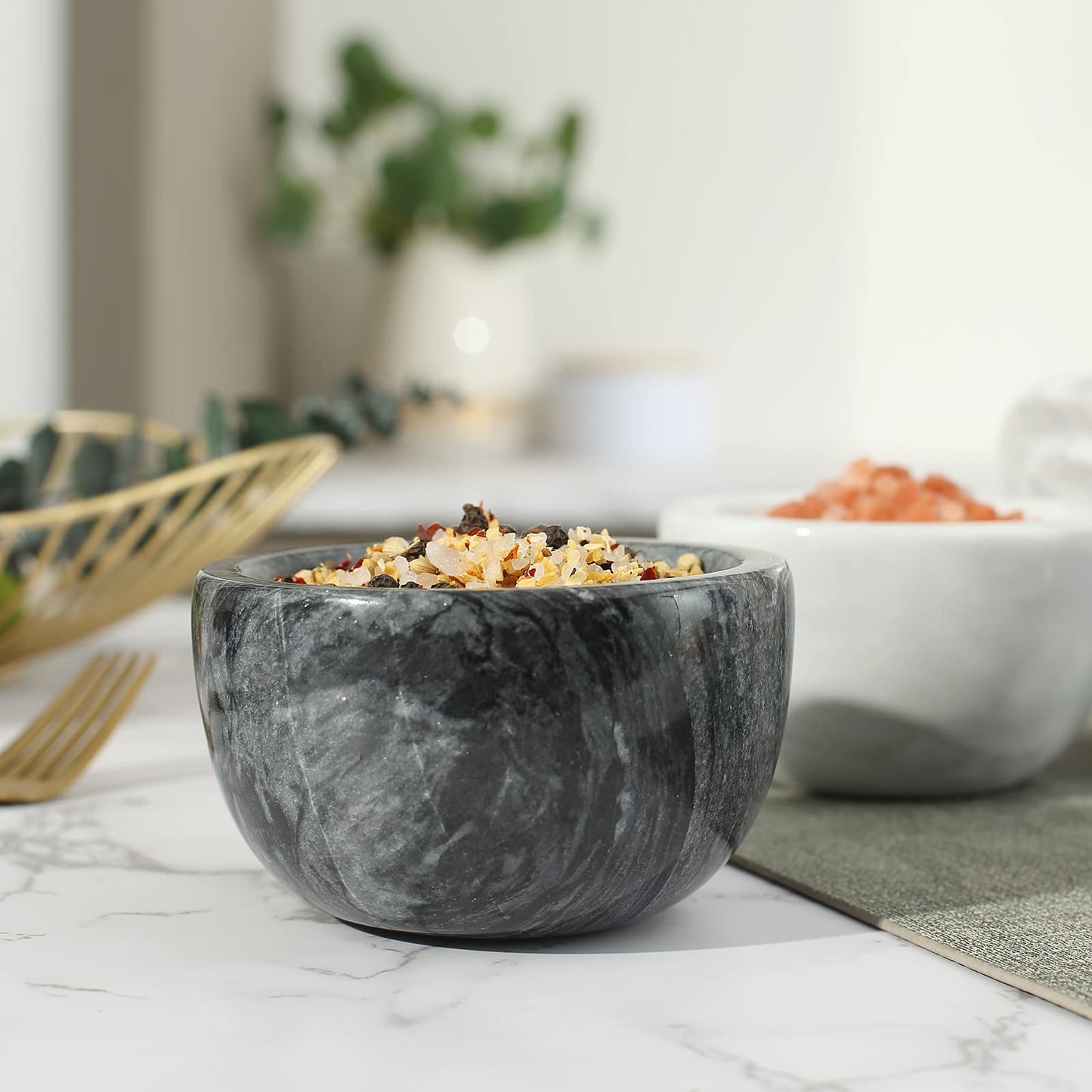 jalz jalz Marble Salt Box Spice keeper Black Big Salt Cellar Natural Material Salt Container Spice Cellar Large Capacity