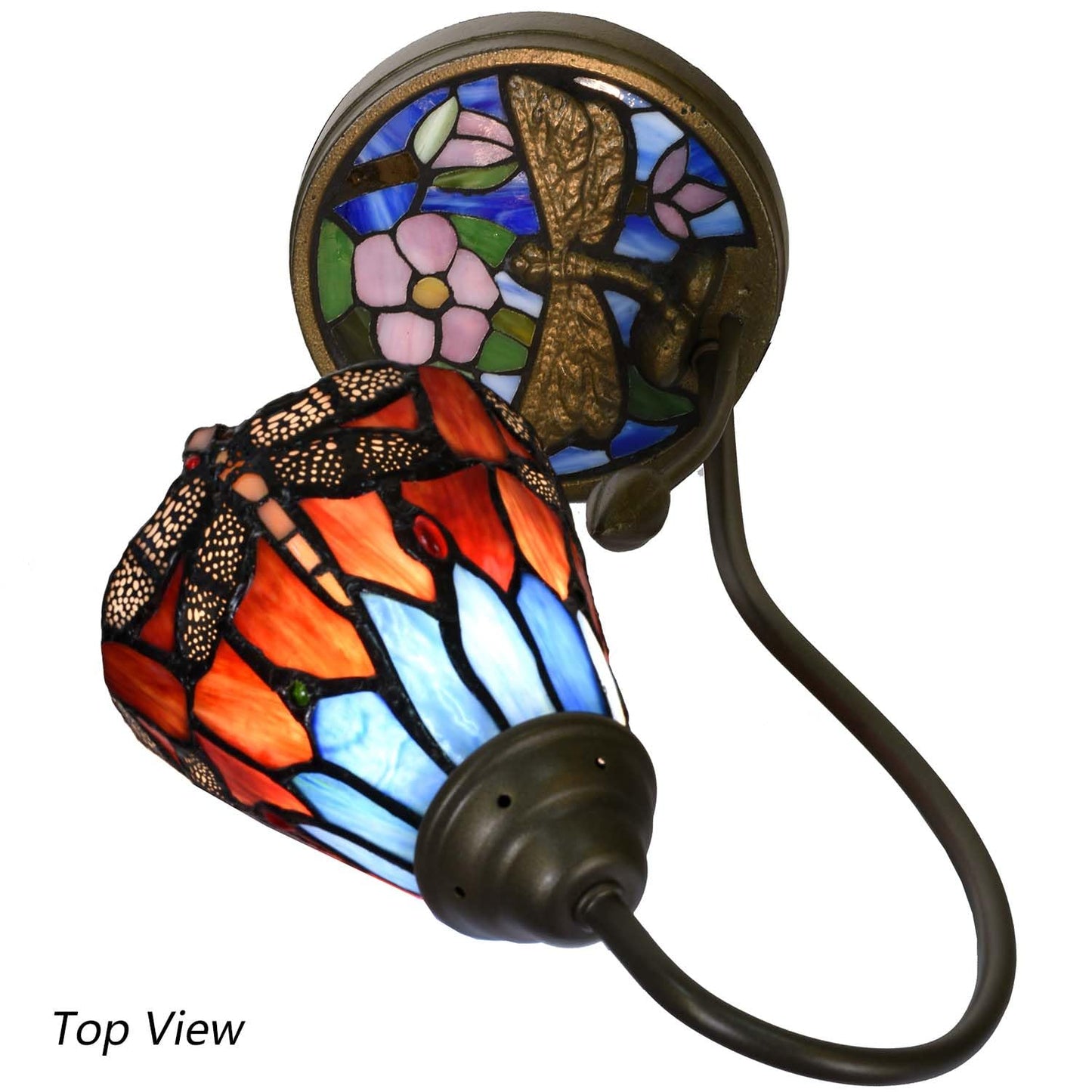 Bieye L10929 Tiffany Style Stained Glass Dragonfly Table Lamp with Mosaic Flower Base for Home Decor