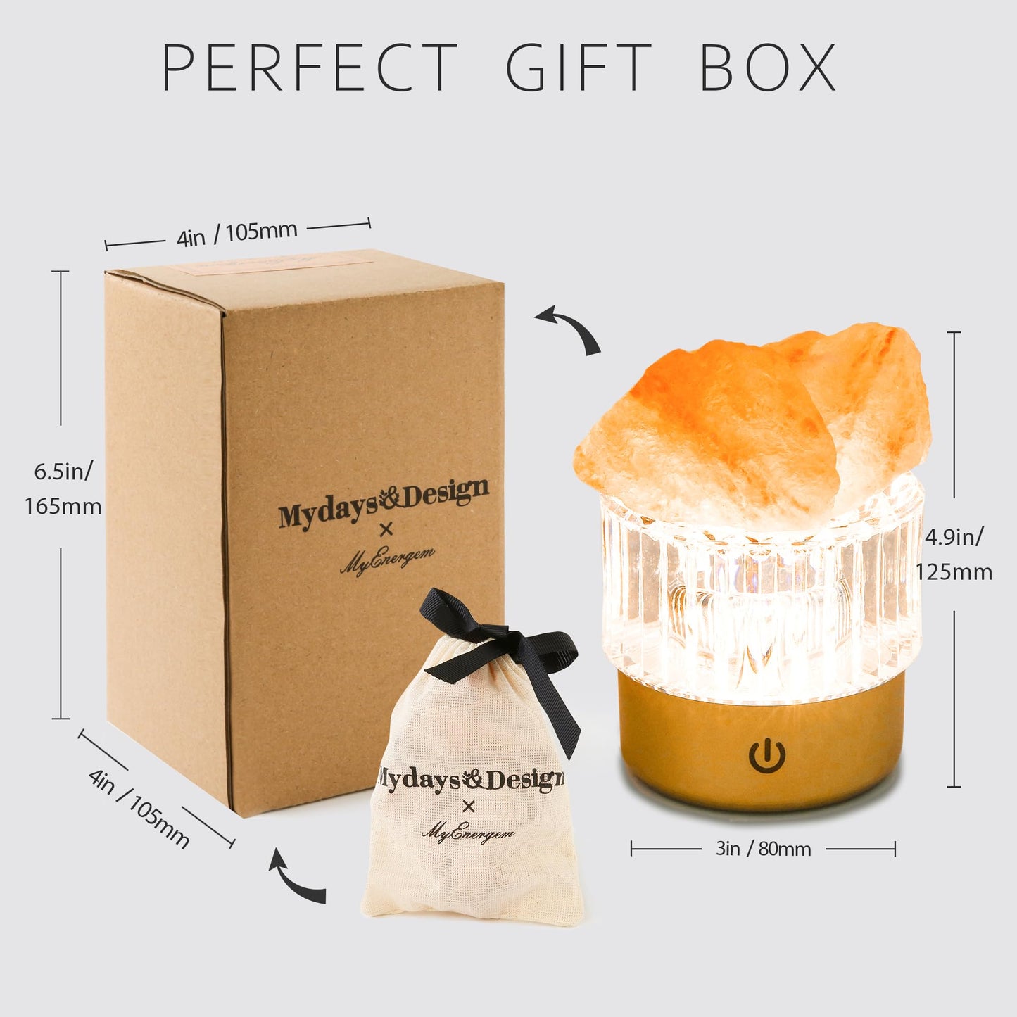 MYDAYS&DESIGN Himalayan Salt Lamp Natural Crystal Lamp, LED Light Dimmer with 3 Levels Cordless, Rocks Lamp Night Light Rechargeable for Room Home Decor Relaxation Ambiance (Orange)