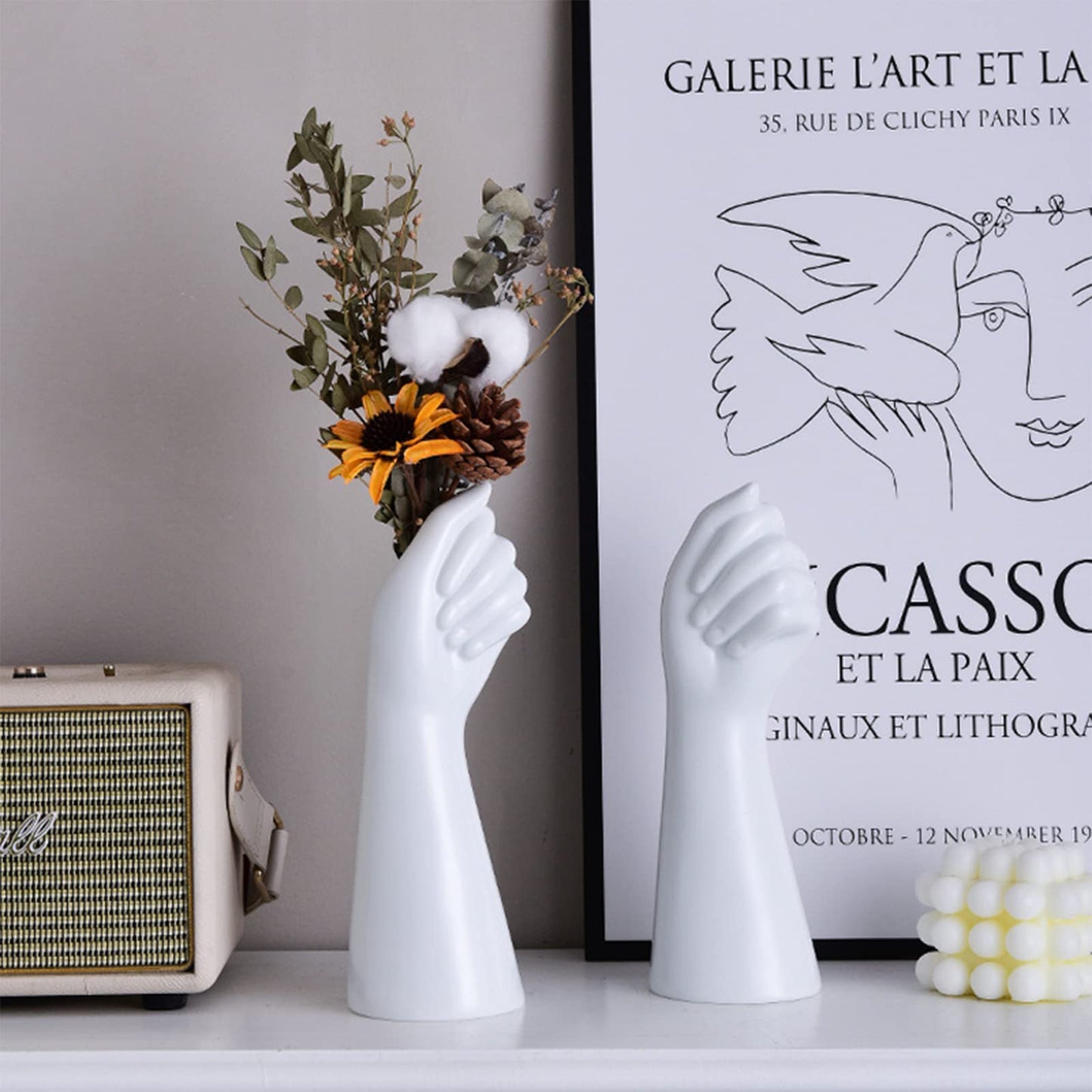 Human Body White Ceramic Hand Vase - Modern Table Art Statue for Garden, Home, Living Room Decor - Indoor/Outdoor