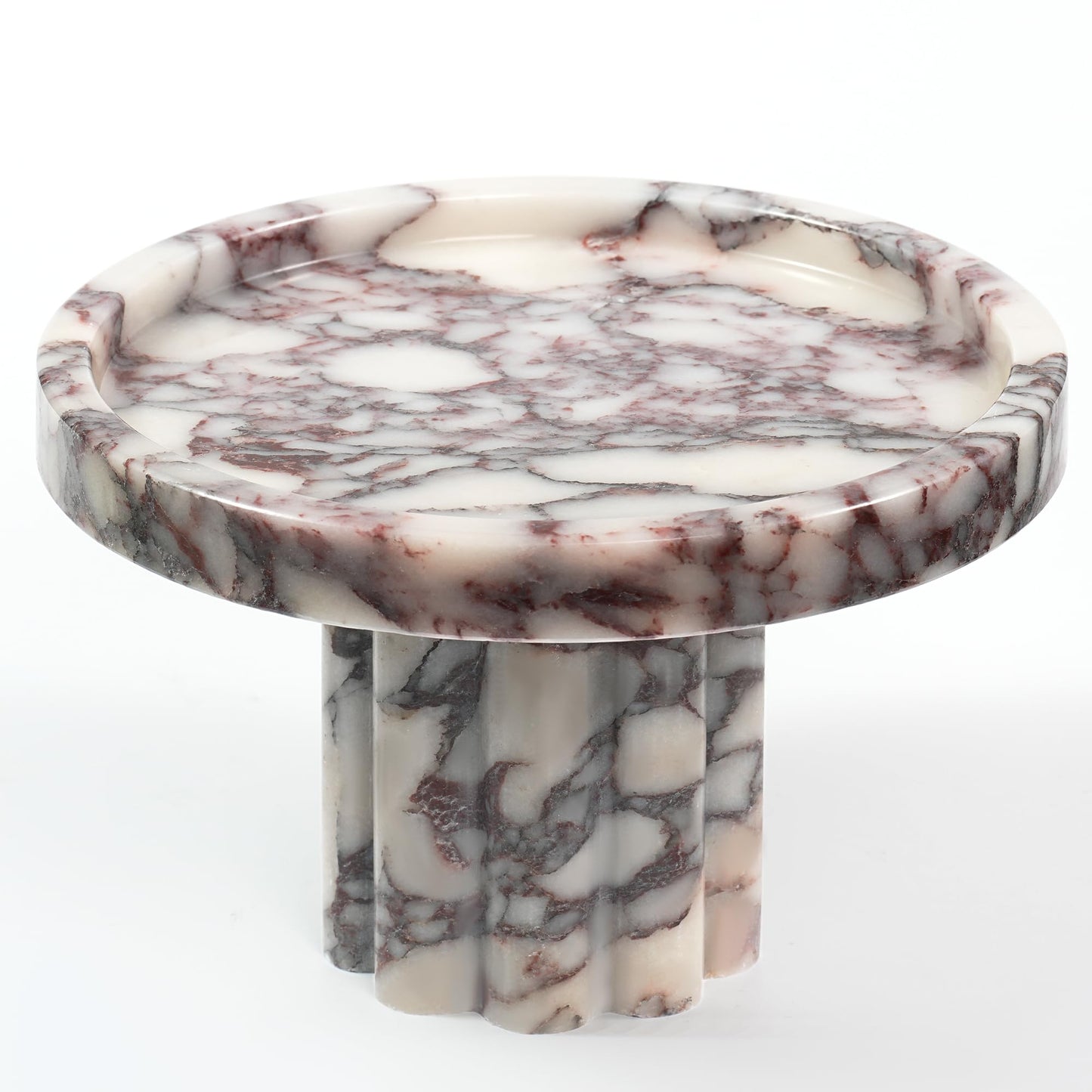 LWALMS Marble Perfume Tray with Legs - Round Decorative Stone Pedestal for Bathroom Vanity Coffee Table Kitchen Countertop, Footed Jewelry Candle Organizers Catchall Plate Riser with A Scalloped Leg