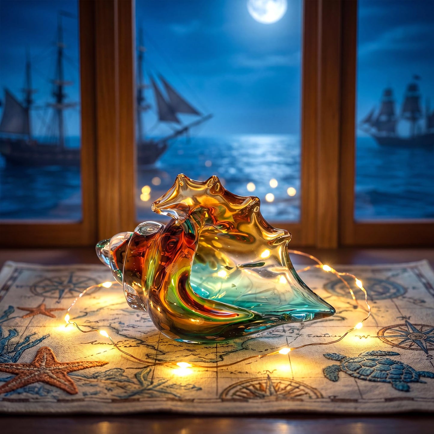 Hand Blown Glass Seashell Statue for Coastal Home Decor, Glass Sea Shells