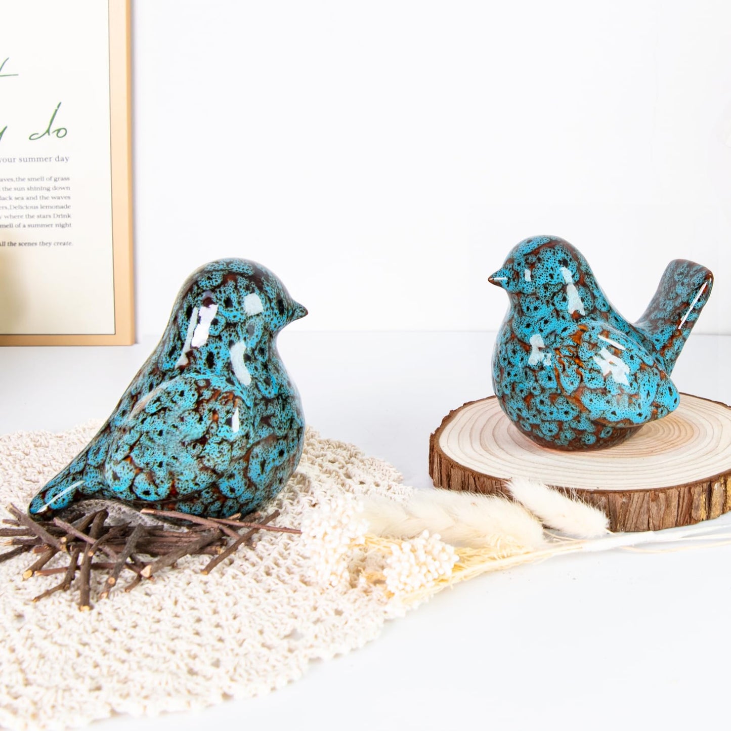 YINUOWEI Blue Birds Statues Home Decor, Modern Bird Figurines Decor, Birds Sculpture Animal Figurines for Living Room, Bedroom, Office Desktop, Bookshelf, Cabinets