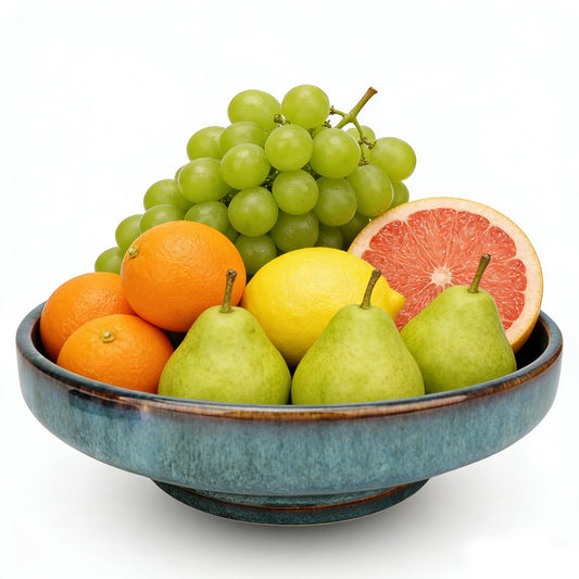 10.24" Blue Ceramic Pedestal Fruit Bowl Large Footed Serving Display Bowl