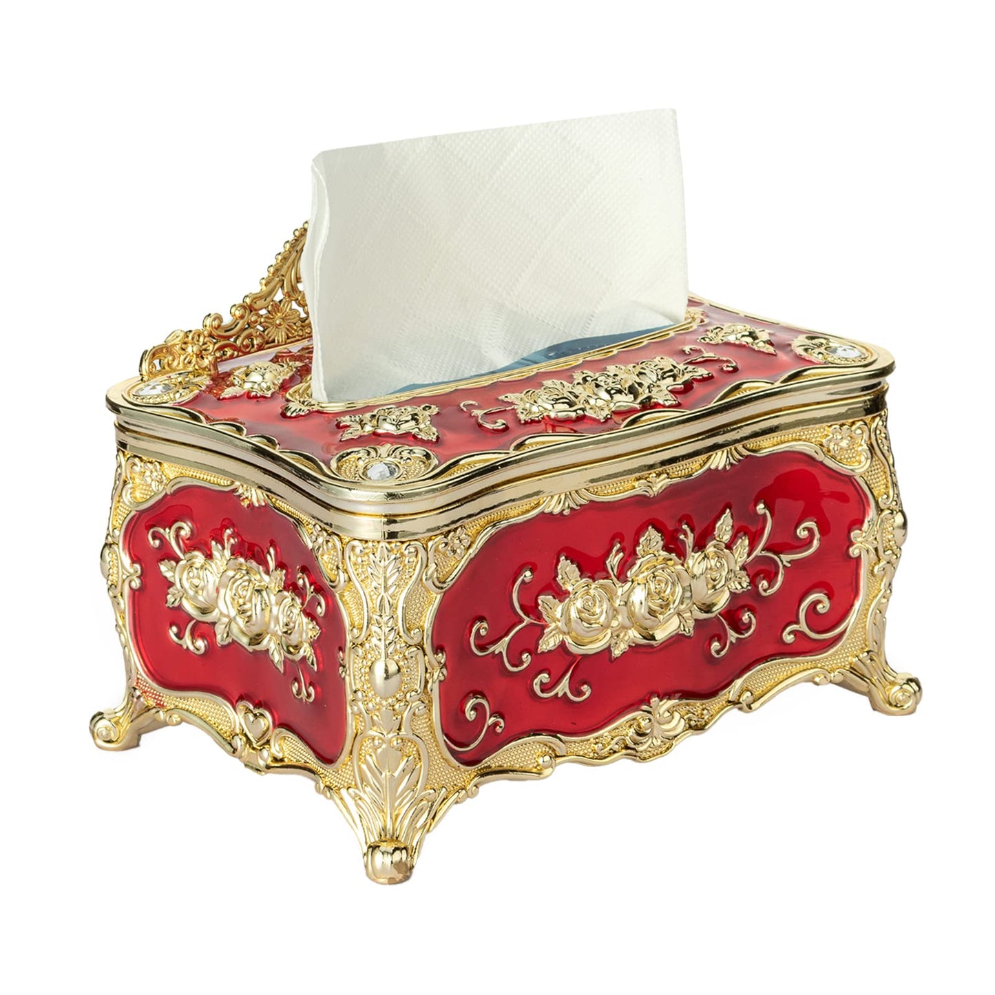 Luxurious Rose Tissue Box Acrylic Holder Cover Luxurious Elegant Design Tissue Holders Paper Holder Napkin Holder for Home Toilet Bath (Gold with Wine red)