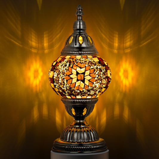 Marrakech Turkish Table Lamp with Bronze Base，Handmade Yellow Moroccan Tiffany Style Mosaic Glass Night Stand Light Fixture Including LED Bulb for Living Room Bedroom Decor (Yellow)