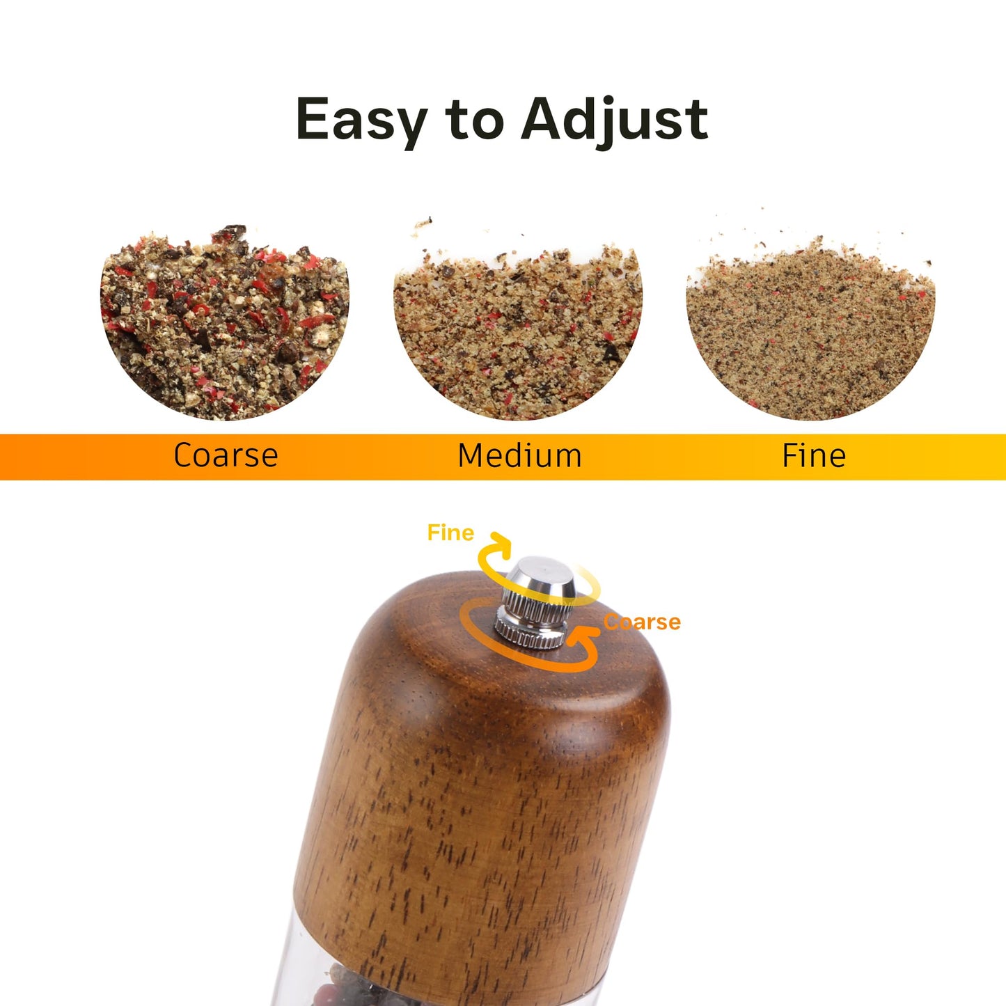 Wood Salt and Pepper Grinder, Manual Premium Acrylic Salt Grinder and Pepper Mill, Oak Wood Shakers with Adjustable Ceramic Grinders, Kitchen Cooking Gifts for Women Mom Men Dad- 8 inches, 1 Pack
