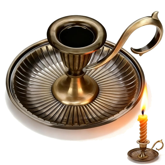Vintage Candle Holder with Handle Bronze Taper Retro Candlestick Zinc Alloy Holder Carry Handle and Candle Drip Catcher Tray for Halloween Christmas Table Decor