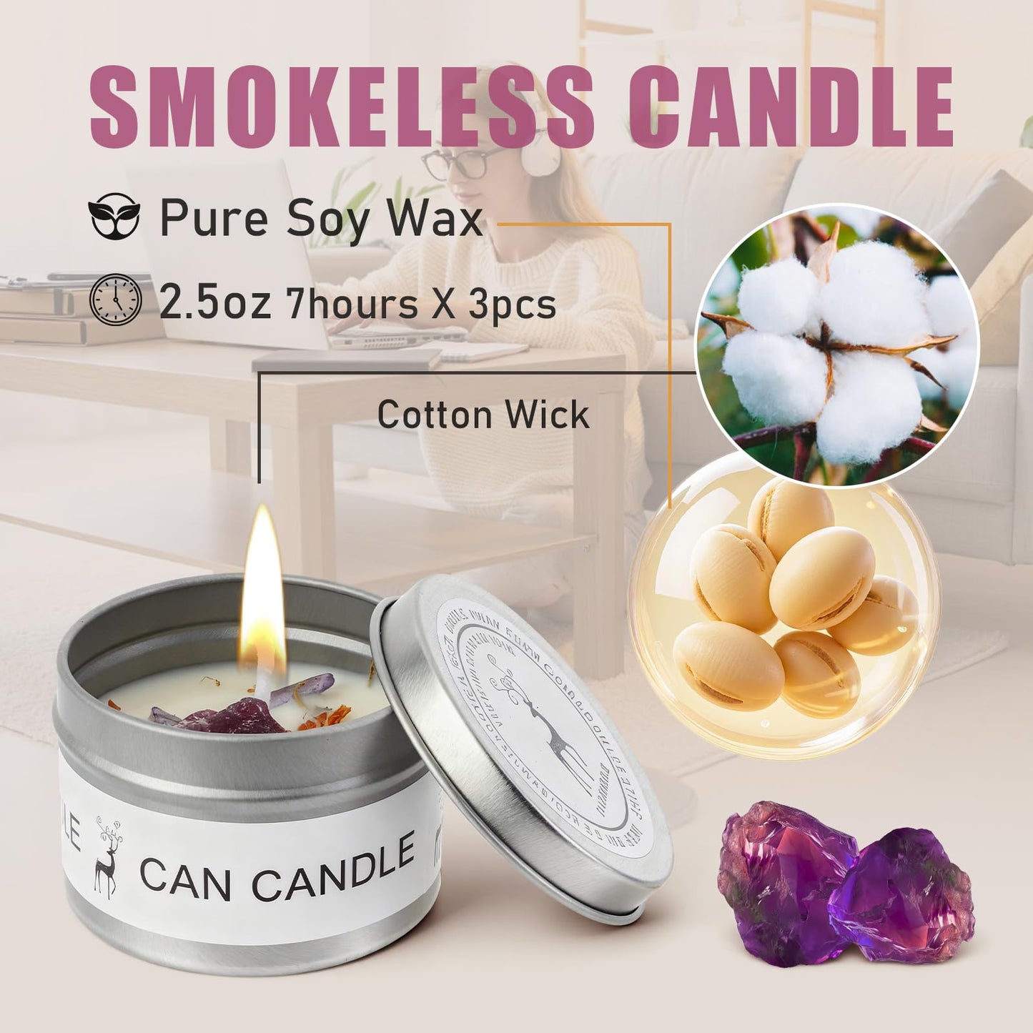 SereLune Chakra Crystals Candle, 3 Scented Soy Candles with Crystals, Spiritual Gifts for Women, Birthday Gift, Aromatherapy Chakra Candle with Healing Stones, Healing Candles (Heartfelt Balance Set)