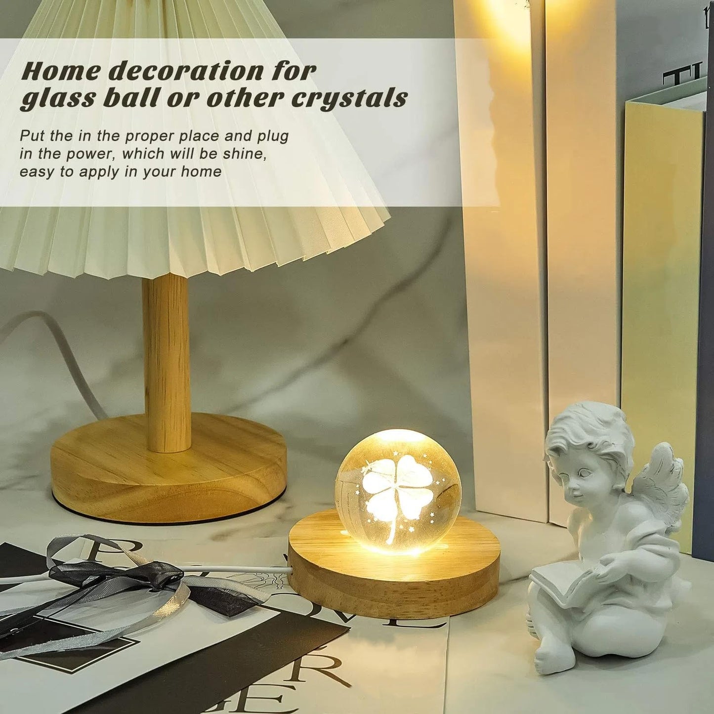 Honoson 2 Pcs LED Base Wood Light Display Base for Crystal Glass Art Resin Light Display Stand with 6 LED Wooden Crystal Resin Lamp for 3D Laser USB Only(Round)