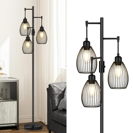 Torondo 70" Dimmable Floor Lamp with Marble Base, 3 x 800LM LED Edison Bulbs Included, Industrial Black Floor Lamps for Living Room, Rustic Tall Lamps Standing Lamp for Bedrooms Living Room