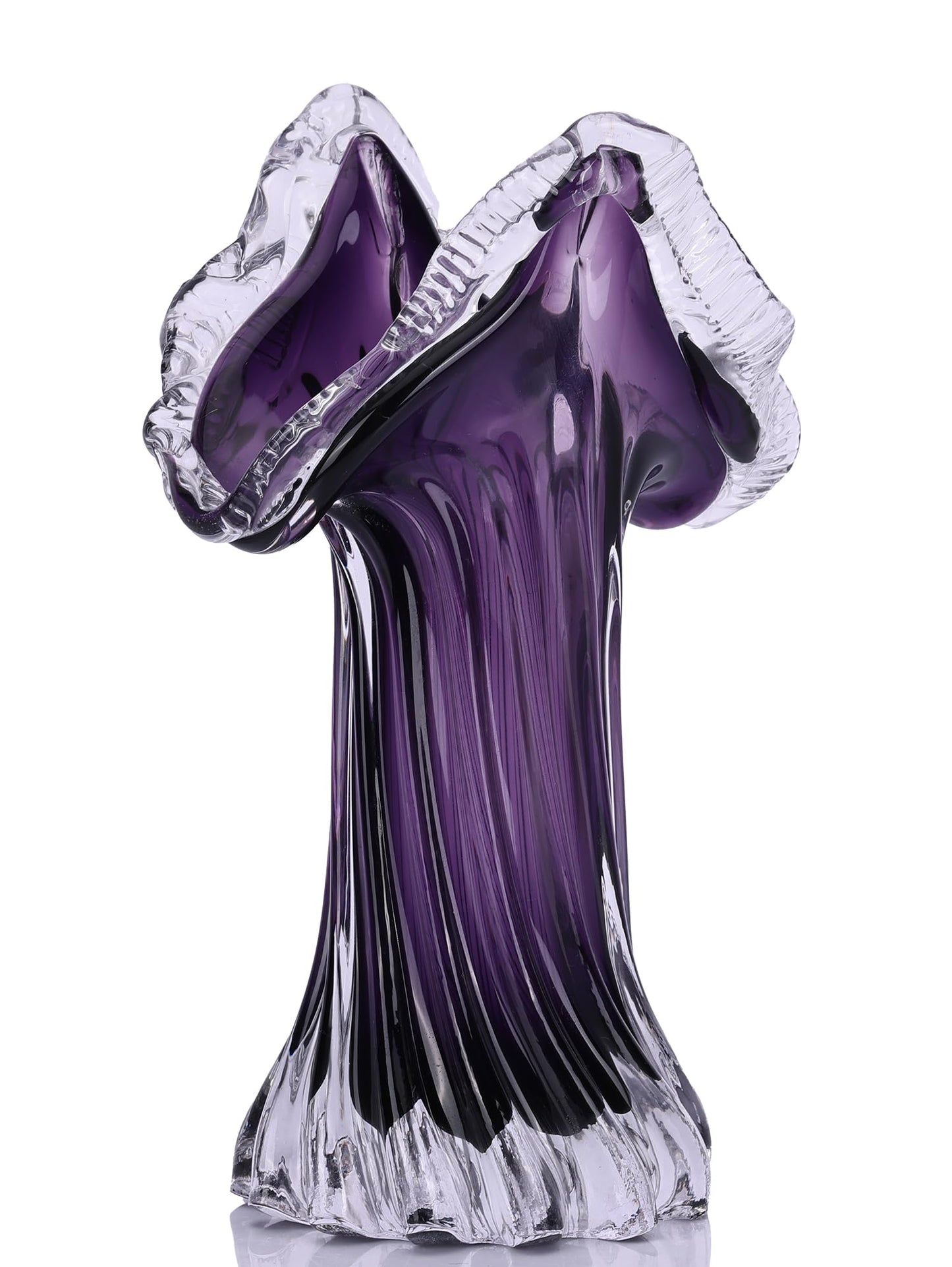 Ruffled Glass Vase Hand Blown Abstract Bubble Glass Flower Vase for Home Decor Living Room Dining Room Bedroom Shelf Mantel Tabletop Centerpiece Display Unique Art Gift