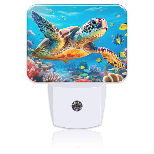 Uiaoiais Sea Turtles in Underwater World Night Light for Kids Girls Boys, Turtles LED Night Light Plug into Wall with Dusk to Dawn Sensor for Bedroom, Hallway, Kitchen, Bathroom, Stairs Decor