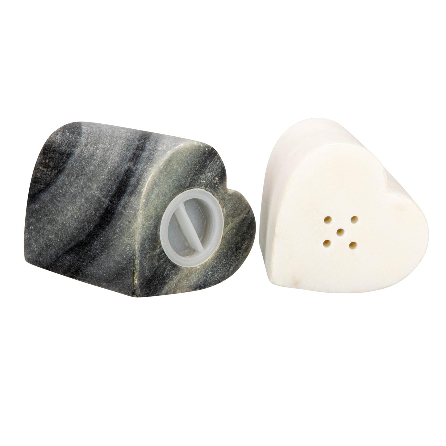 Heart-Shaped Marble Salt and Pepper Shakers, Set of 2, Grey and White