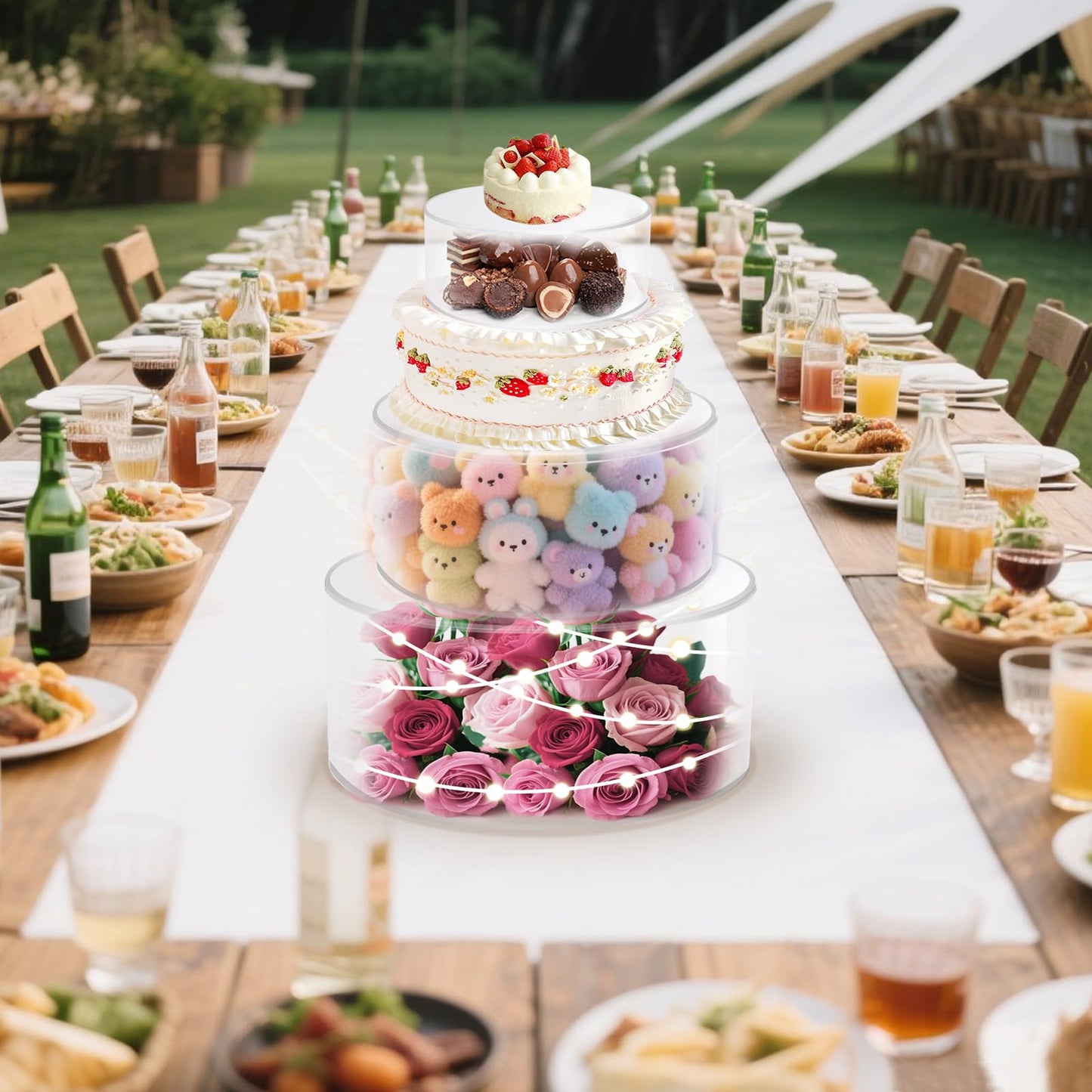 CRAFTIFANO 2Pcs Acrylic Cake Display Stand 8'' 12'' Round 2Tier Clear Cylinder Cake Box for Wedding Birthday Party Decor (8 /12 Inch)