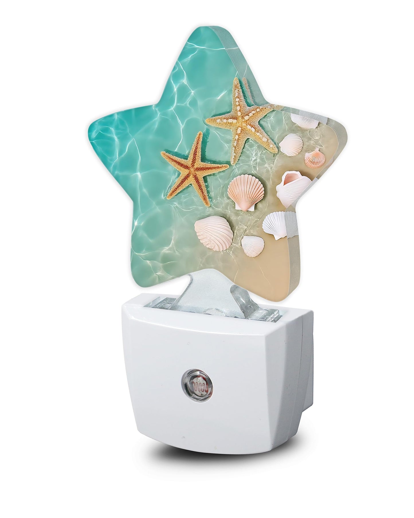 Night Light,Beach Starfish Shell Plug into Wall with Dusk to Dawn Light Sensors,Coastal Summer Warm Star Nightlights for Bedroom,Bathroom,Hallway,Kitchen Home Decor Desk Lamp