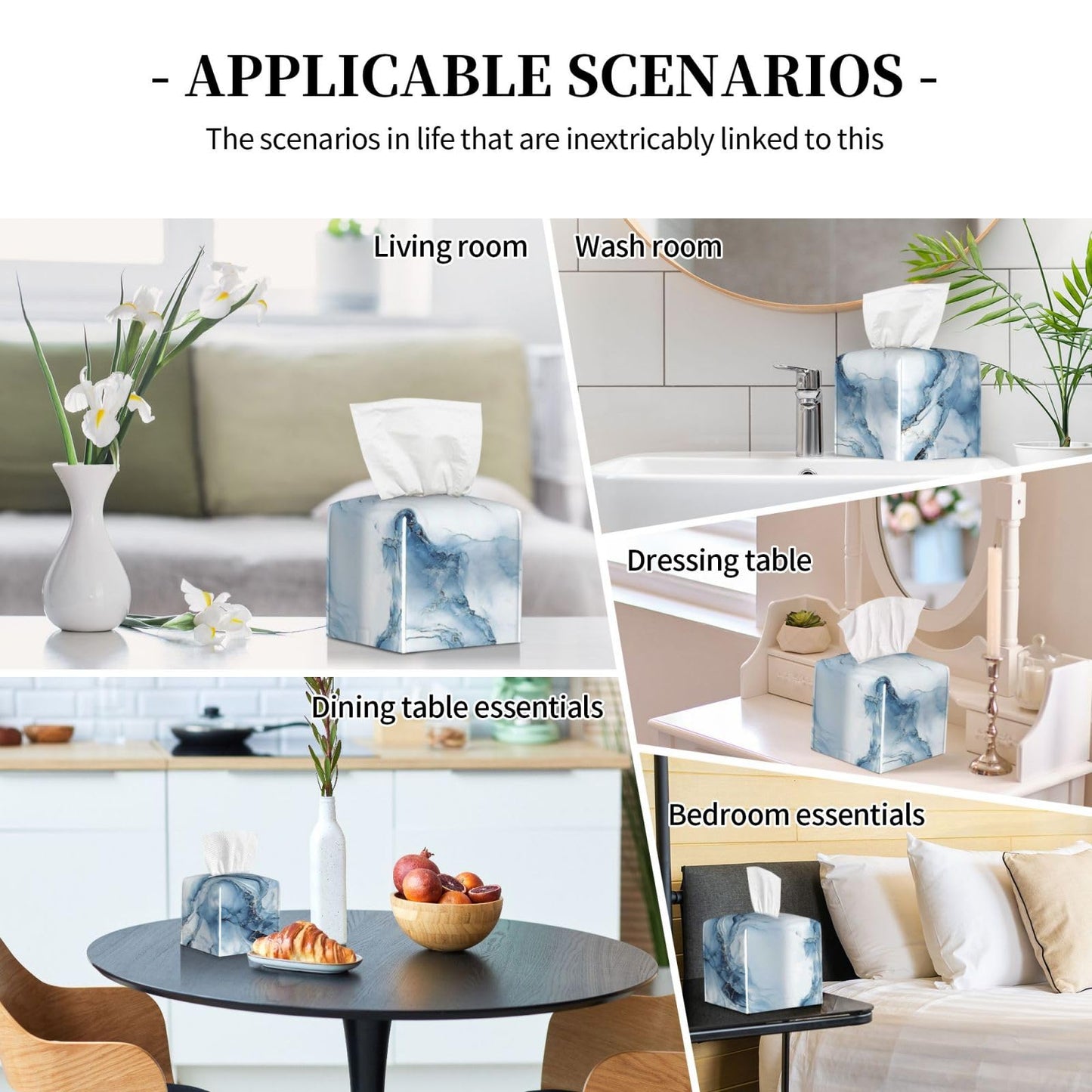 Blue Marble Tissue Box Cover Modern Square Leather Tissue Holder Decorative Facial Tissue Cube Paper Cover Case Organizer for Bathroom Night Stands Desk Tabletop Living Room Home