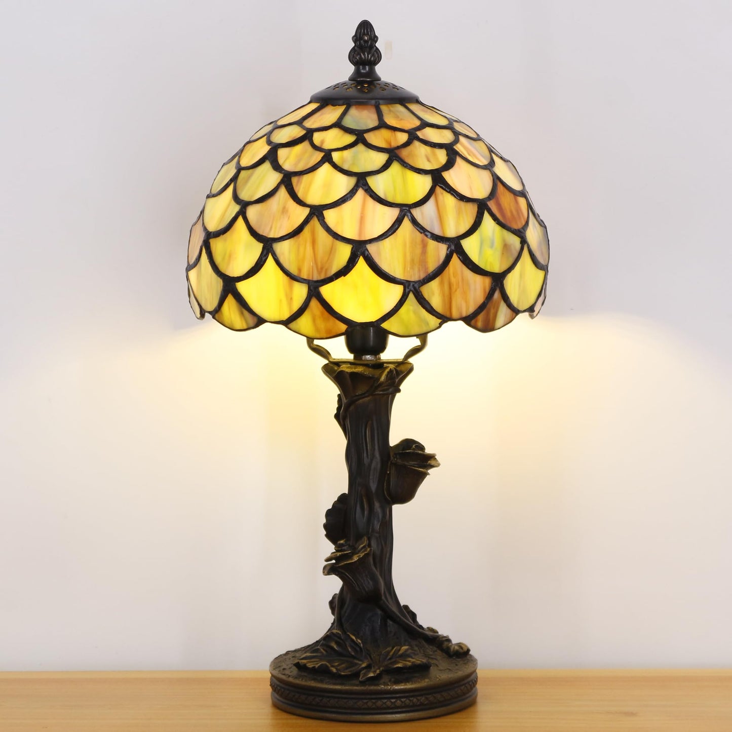 SYETL Small Tiffany Table Lamp Stained Glass Lamp Yellow Fish Scales Style