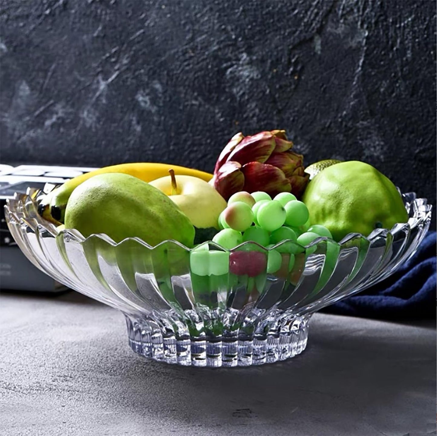 Rxcvkmw Glass Fruit Bowl or Decorative Bowl, used for Kitchen counter or living room center table decoration, 12 inch Fruit Bowl or Center Bowl (White)