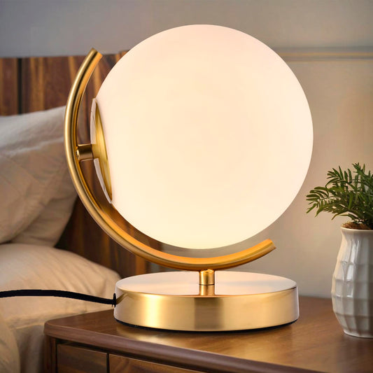 Antique House Gold Modern Globe Table Lamp with 7.1'' Glass Goble Shade Mid Century Table Lamps Desk lamp Metal Standing lamp for Bedroom Living Room Office
