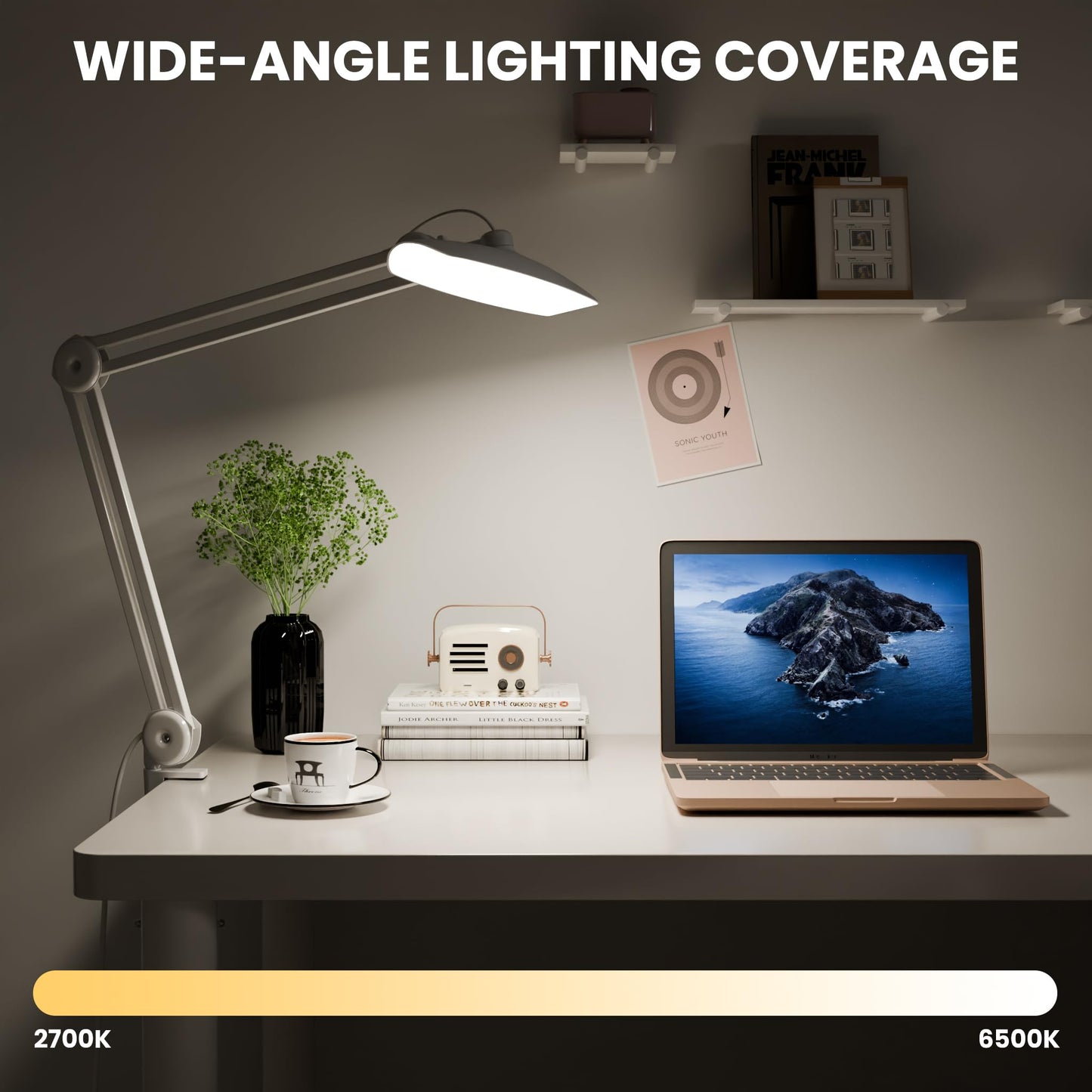 gelpal 3000 Lumens Adjustable LED Desk Lamp & Task Lamp - Bright, Dimmable Lighting for Office, Crafts, Nails &Salon with Clamp kunzl (CCT, White)