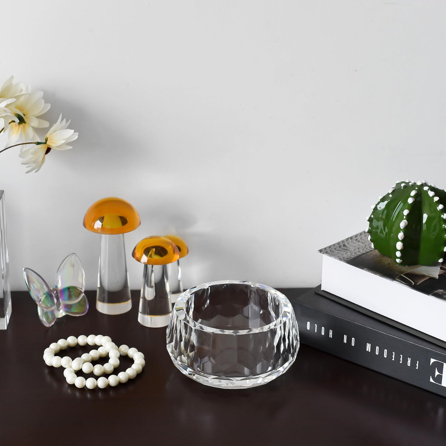 DONOUCLS Crystal Candy Dish Hand-Cut Decorative Bowl W4.7 x H2.4 for Home Decor, Comes With Gift Box