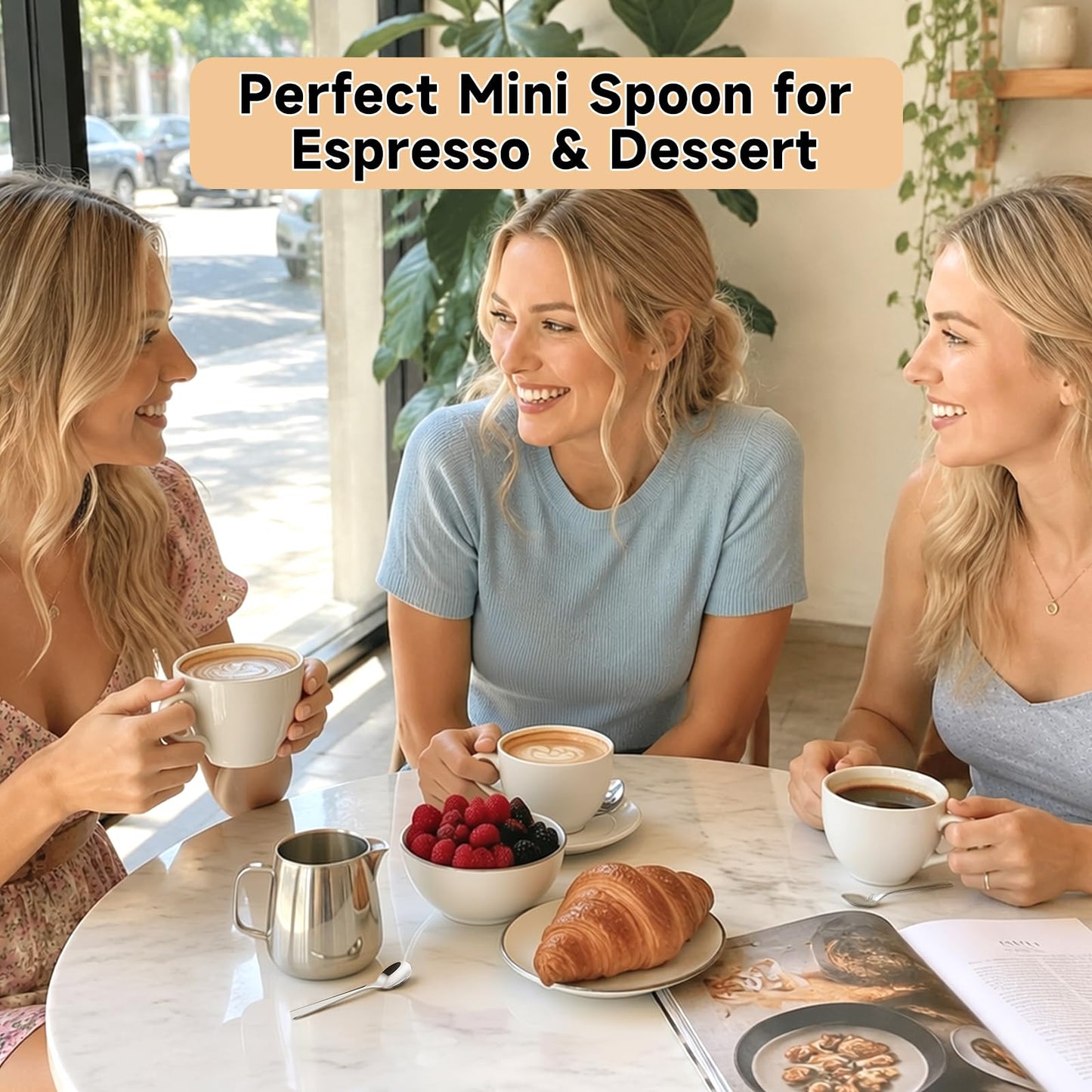 Hanucci Set of 6 Demitasse Espresso Spoons, 4.53 Inches Food Grade 18/10 Stainless Steel Mini Coffee Teaspoons, Dishwasher Safe Small Stirring Spoons for Tea, Latte, Yogurt, Dessert
