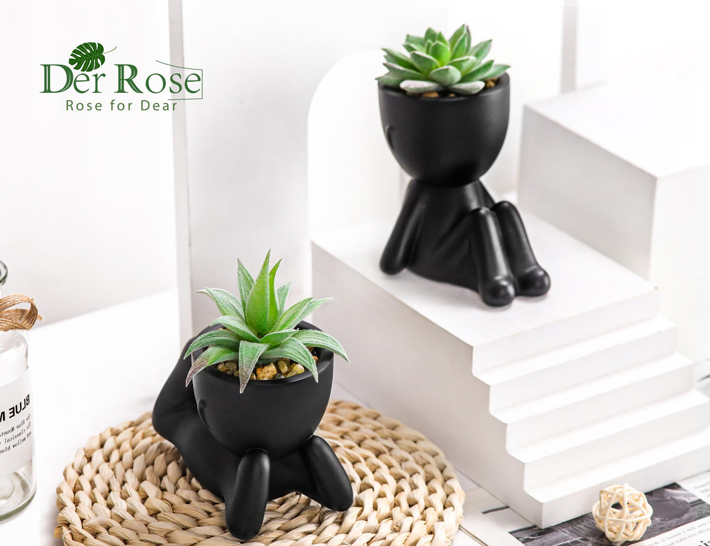 Der Rose Bundle of 2 Pack Fake Plants and 1 Pack Fake Plants for Office Desk Home Decor