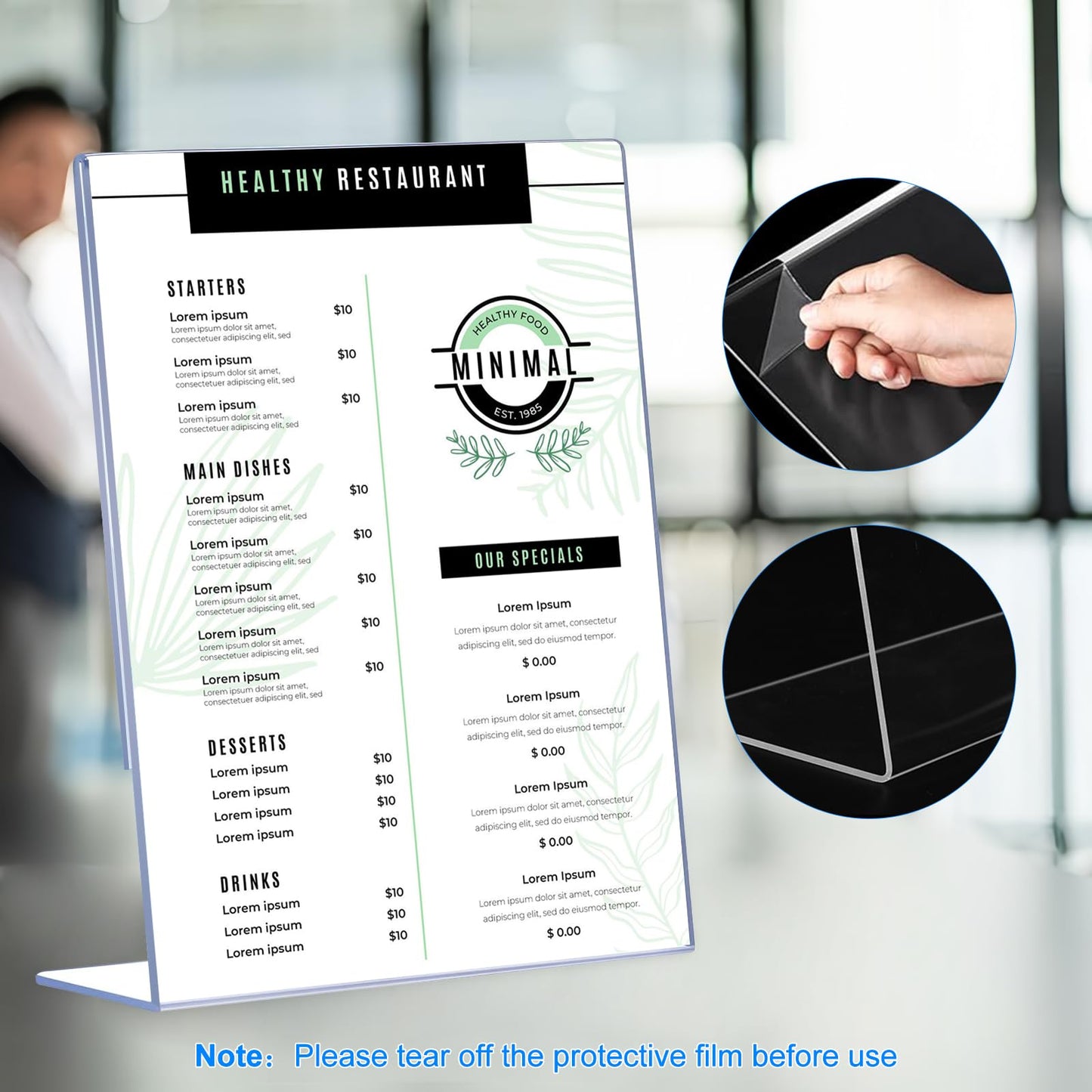 DECOHOBO 30 Pack Acrylic Sign Holder 8.5 x 11, Clear Plastic Display Stands for Tabletop, L-Shape Acrylic Stands for Flyers, Documents, Office, Restaurants, Vertical Sign Holder 8.5x11 for Desktop