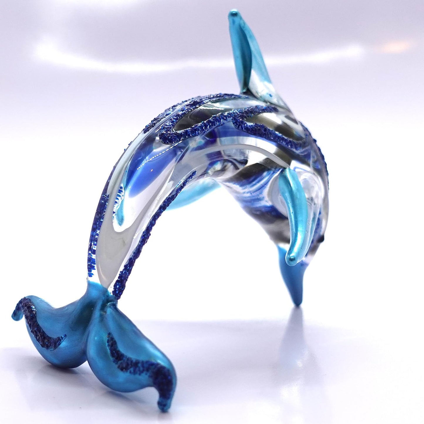 Sansukjai Dolphin Miniature Figurines Animals Hand Blown Color Glass Art Ocean Collectible Gift Home Decorate 4 inches (Blue)