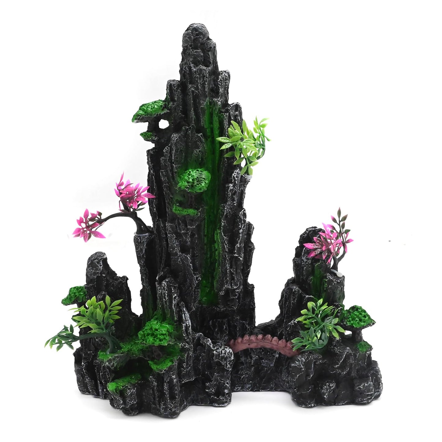ZUDKSUY Aquarium Mountain View Stone Ornament, Resin Aquarium Cave with Trees Grasss, Fish Tank Decoration for Freshwater & Saltwater Tanks Fish Rest Play Hiding Cave