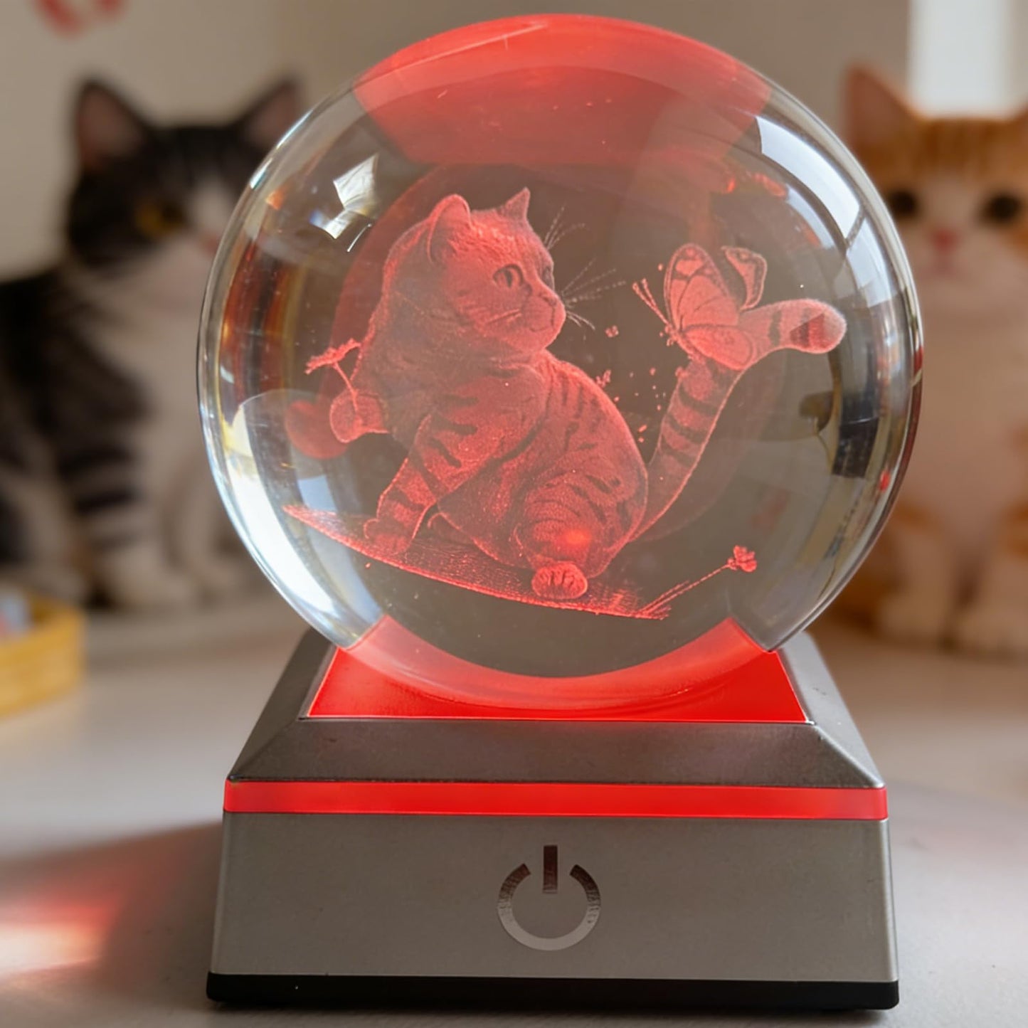 3.15in Cat and Butterfly Crystal Ball Color Changing LED Night Light Base