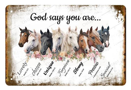 Ostapt Horse Wall Art Vintage Metal Tin Sign Christian Bible Scripture God Says You are Rural Western Bedroom Living Room Office Wall Decor Horse Posters Lovers Gifts 16x12 inch