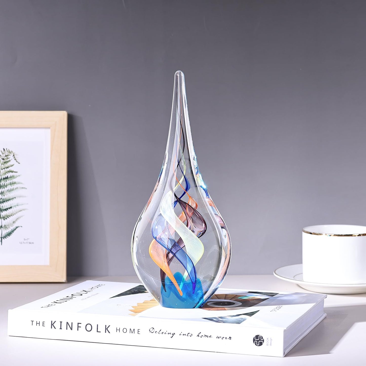 Hand Blown Glass Sculpture, Unique Mediterranean Style Decor, Glass Figurine with Crystal-Like Finish, Decorative Paperweights for Office Desk, Living Room, Bedroom, Cabinets (Red, Blue and Yellow)