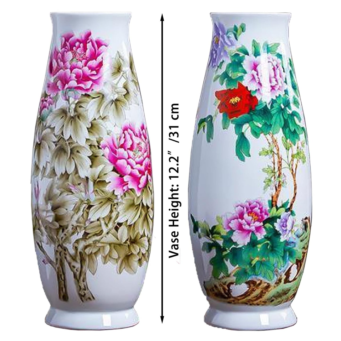 MTME Porcelain Figurines, Jingdezhen Decorative Flower vase, Inserting Sr. Home Decor, Wedding Gifts, Aesthetic Sculpture Home décor (Peony Green)