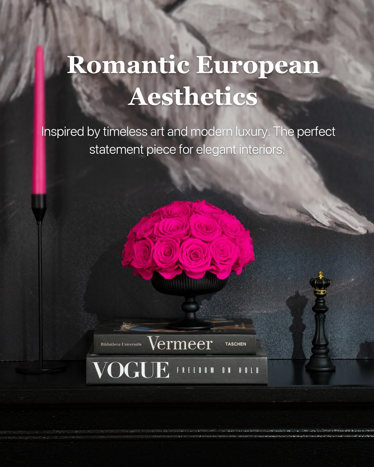 JoyFlower Preserved Flowers Vase Ceramic Decor, Eternal Flower Vases for Table Centerpieces, Fuchsia Preserved Roses with Vase Decorations for Party Home Wedding Living Room Bedroom House Office