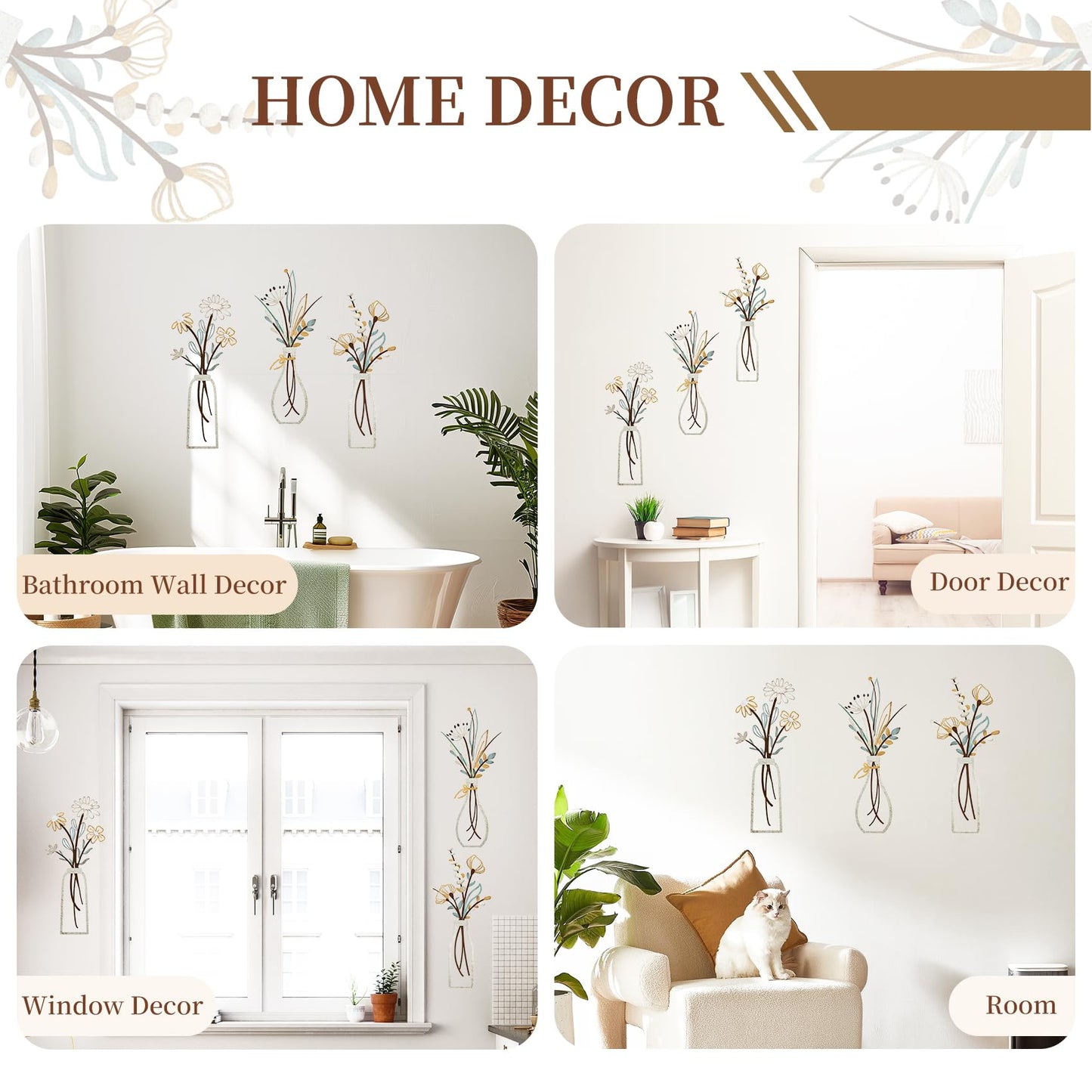 BoAn 3 Pieces Metal Flower Wall Art – Rustic Farmhouse & Boho Floral Wall Decor for Living Room, Bedroom, Bathroom – Durable Pre-Drilled Home Decorationss, Housewarming Gift