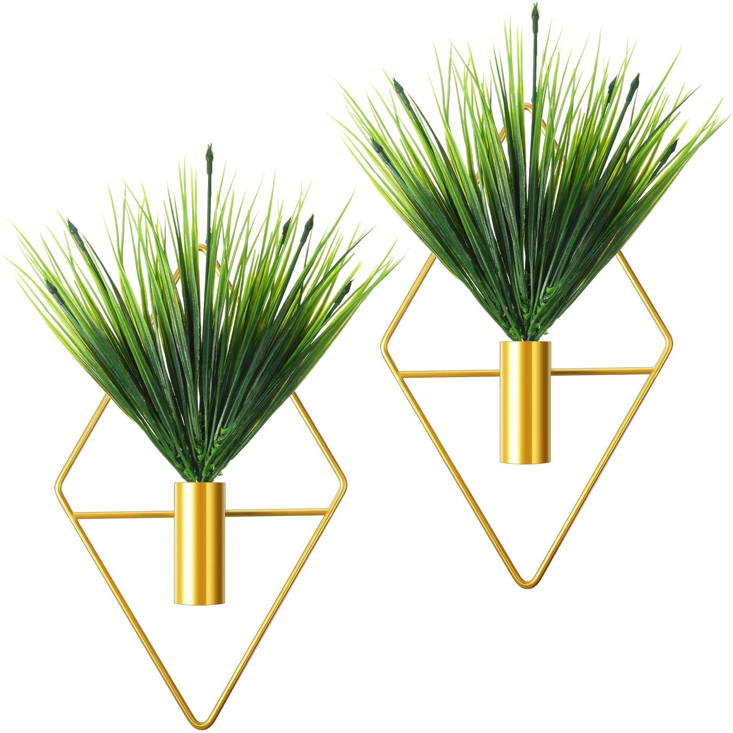 Canlierr 2 Pieces Gold Wall Decor Hanging Planters with Artificial Plants Metal Vase Indoor Plants Holder Modern Geometric Wall Art for Home Bathroom Bedroom Living Room Office(Aquatic Plant,Small)