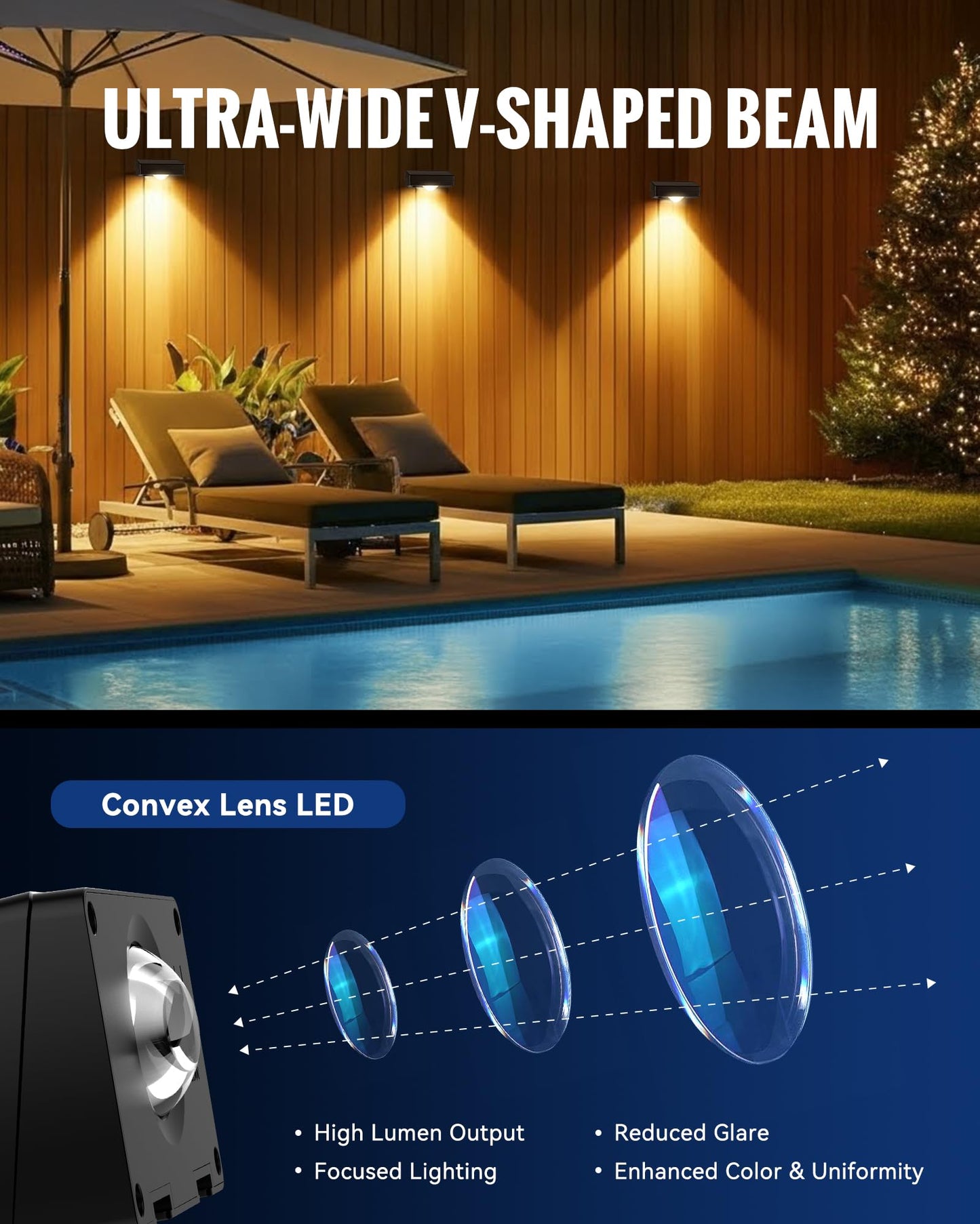 FabStyl Solar Fence Lights Outdoor, 3000/4500/6000K 3 Mode, Fence Lights Solar Powered for Outside Backyard, Railing, Step, Patio, Fence Post, Home Improvement Garden Decor，8 Pack
