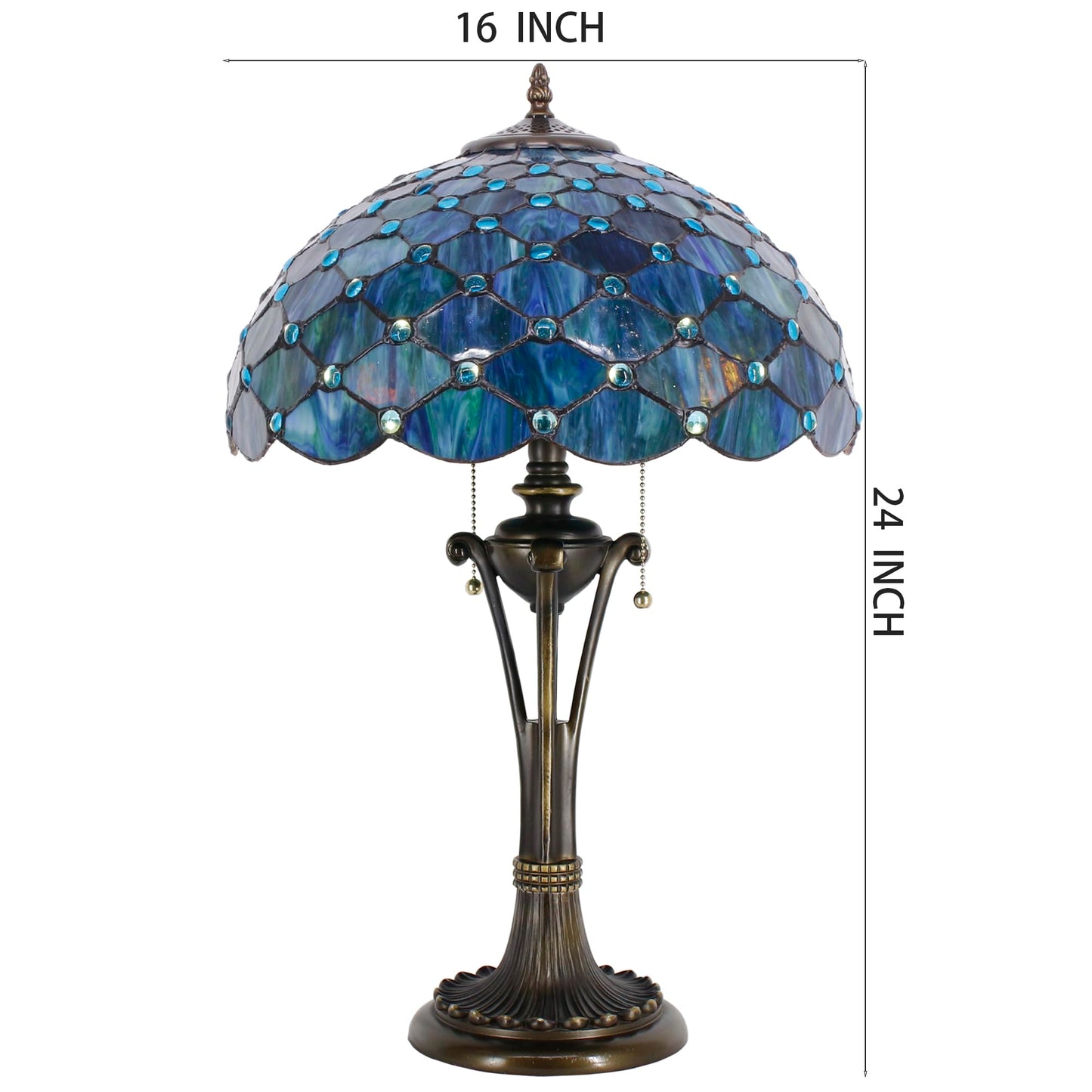 L-Juicwe Tiffany Table Lamp Sea Blue Pearl Stained Glass Desk Lamp 16X16X24 Inches Reading Light