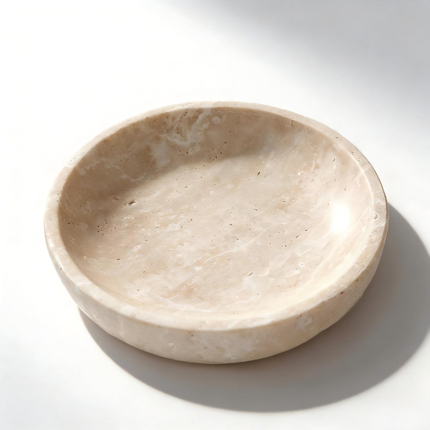 SIRIZEN-DIVING Large Travertine Decorative Bowl, 7.87-Inch Natural Stone Key Bowl and Catchall Bowl for Entryway Table, Coffee Table Centerpiece, Console Table and Living Room Decor