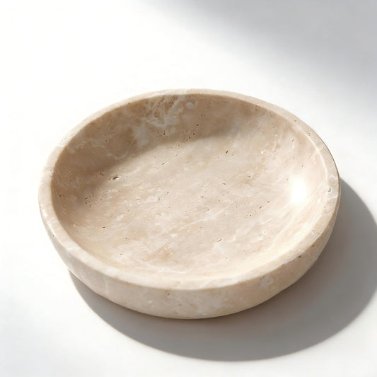 SIRIZEN-DIVING Large Travertine Decorative Bowl, 7.87-Inch Natural Stone Key Bowl and Catchall Bowl for Entryway Table, Coffee Table Centerpiece, Console Table and Living Room Decor