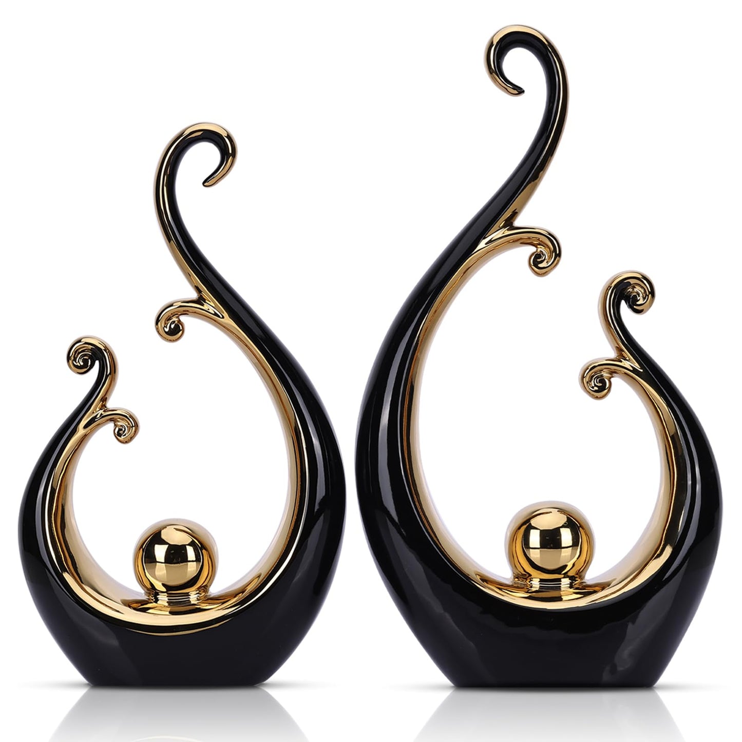 LCCCK Glossy Black and Gold Decor Ceramic Statue, Modern Abstract Sculpture Art for Luxury Centerpiece - Shelves Bookshelf&Dining Table Decorations, Entryway Coffee Table Tv Stand Home Decor