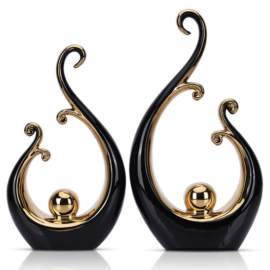 LCCCK Glossy Black and Gold Decor Ceramic Statue, Modern Abstract Sculpture Art for Luxury Centerpiece - Shelves Bookshelf&Dining Table Decorations, Entryway Coffee Table Tv Stand Home Decor