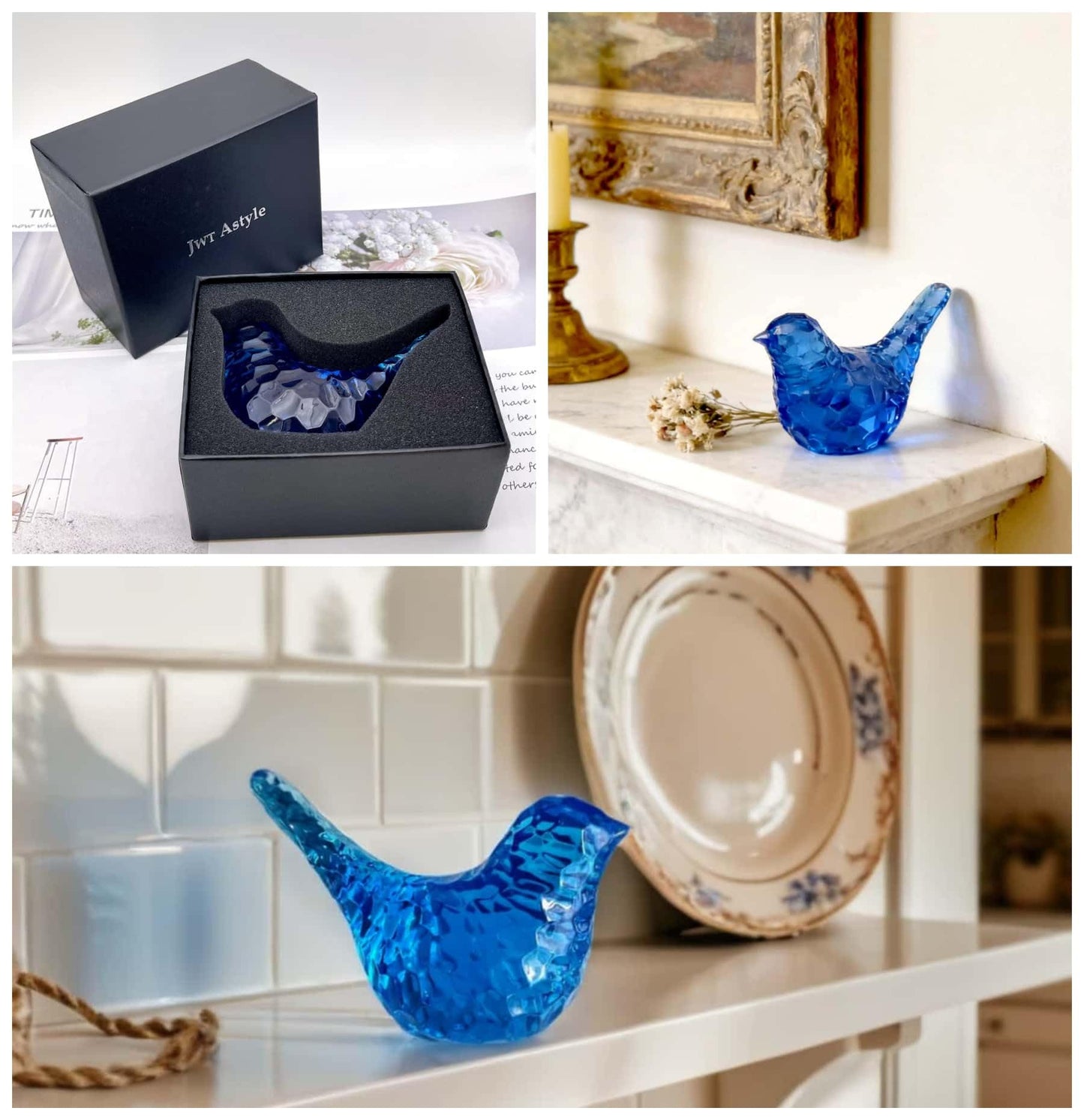 JWT Astyle Blue Bird Figurines Living Room Office Shelf Home Decor Accents,Bird Gifts for Bird Lovers Women,Knick Knacks for Shelves Bookshelf