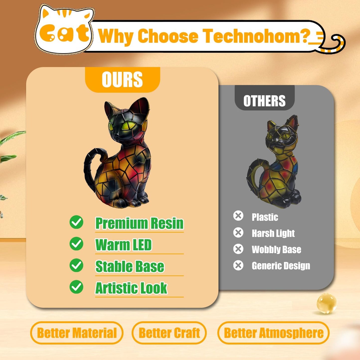 Technohom Cat Lamp – Stained Glass Cat Night Light, Cat Lamp Stained Glass Desk Decor for Home or Bedroom or Gifts