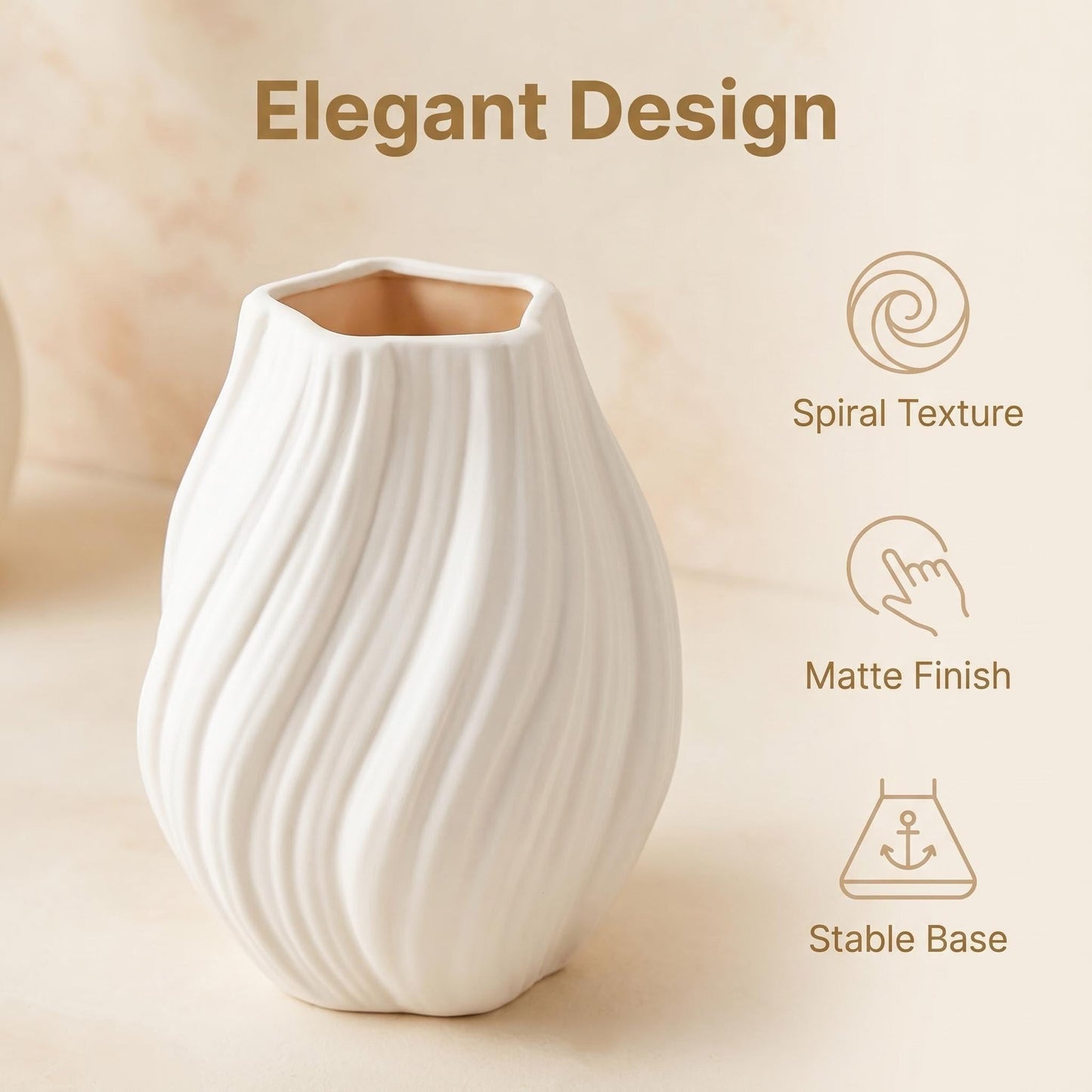 Modern White Ceramic Vase,Nordic Boho Geometric Striped Round Decorative Vase for Living Room,Shelf, Wedding&Dining Table Centerpiece, Farmhouse Home Decor, Office Decoration, Decorative Pottery