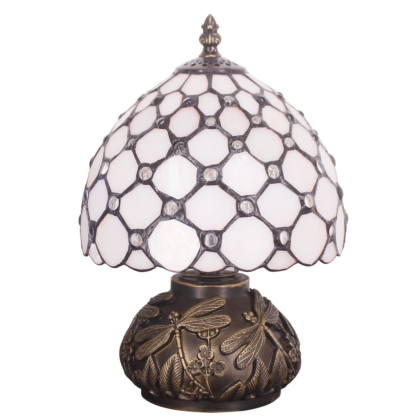 SYETL Small Tiffany Lamp Mini Stained Glass Table Lamp Cream Pearl Beads Style Mushroom Desk Light Memory Sympathy Lamp 8X11 Inch